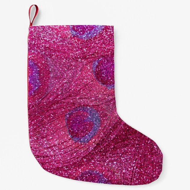 Fjäderfäfjädrar från södra shock rosa glitter liten julstrumpa (Framsidan)