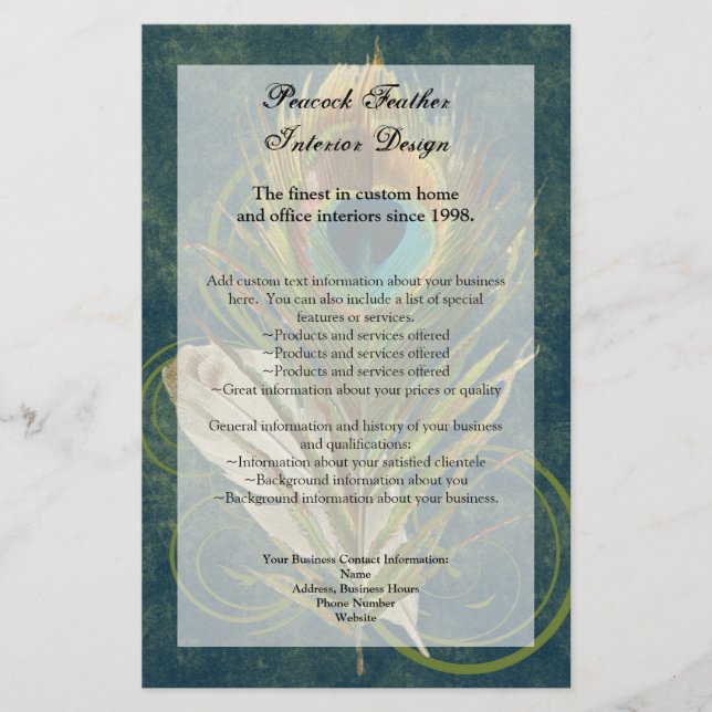 Fjäderfälla för beväpnat detaljerat Peacock Feathe Flygblad (Framsidan)