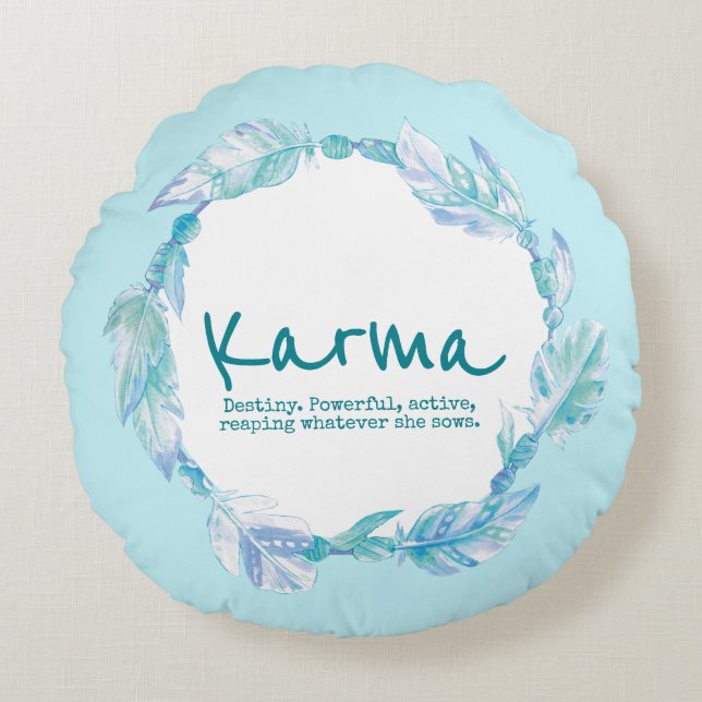 Fjäderfärgsfärg namn: Karma aqua Rund Kudde (Framsidan)