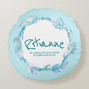 Fjäderfärgsfärg namn: Ritianne aqua Rund Kudde