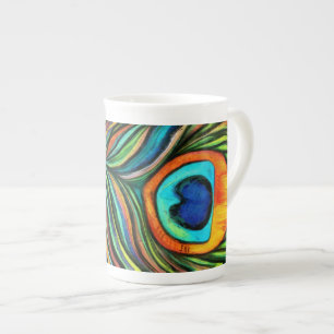 Fjäderfärgsmålning för Peacock Firebird Feather Benporslin Mugg