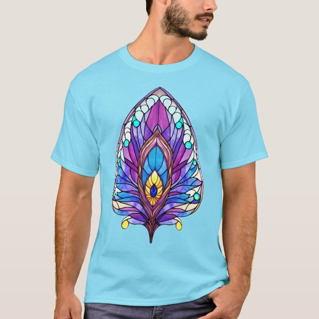 Fjäderfästen av glasfågel art nouveau Stil T Shirt (Framsida)