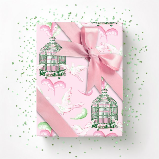 Fjäderfirande i rosa och grönt presentpapper (Skapare uppladdad)