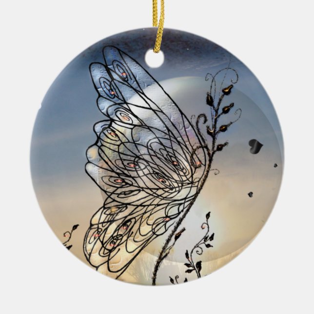 Fjäderflugan Stigning! Julgransprydnad Keramik (Framsidan)