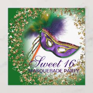 Fjädermask Purple Sweet 16 Maskeradfest Inbjudningar