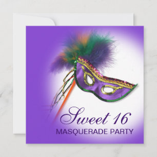 Fjädermask Purple Sweet 16 Maskeradfest Inbjudningar