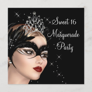 Fjädermask Tiara Sweet 16 maskerad Party Inbjudningar