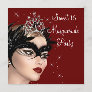 Fjädermask Tiara Sweet 16 Maskeradfest Inbjudningar