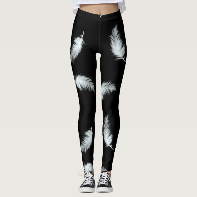 Fjädermönster (anpassadebakgrundsfärg) leggings (Framsida)