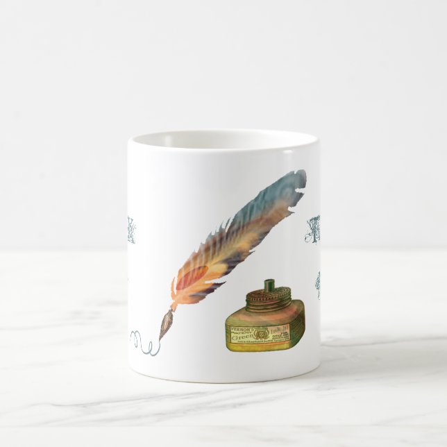 Fjädern skrivar tackmuggen kaffemugg (Center)