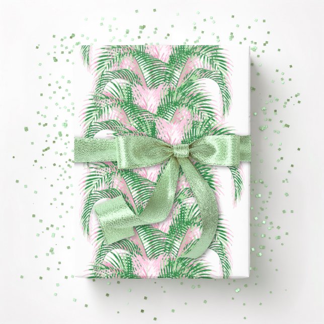 Fjäderpalmer i rosa och grönt presentpapper (Skapare uppladdad)