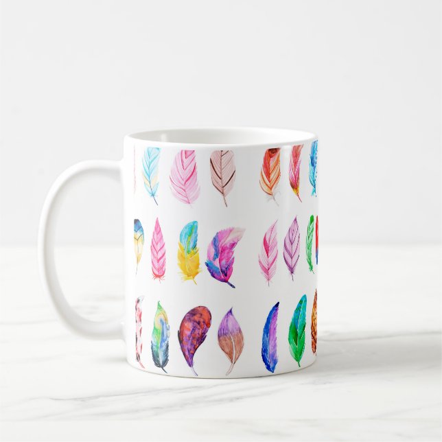 Fjädersamling av vackert vattenfärgsfärg kaffemugg (Vänster)
