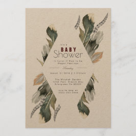 Fjädervattenfärg | Boho Baby Shower Inbjudan