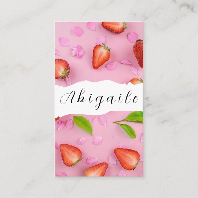 Fjädervektor Sömlös Vintage Jordgubbar Visitkort (Framsida)