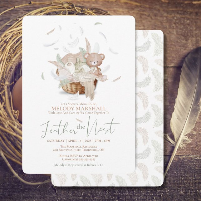 Fjädra den senaste inbjudan till babyvisningsprogr (Elegant baby shower invitation to celebrate and feather the nest with love)