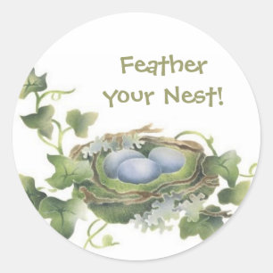 Fjädra dina nästfödande nest Stickers Runt Klistermärke