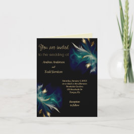 Fjädra med svart tårblått guld inbjudan