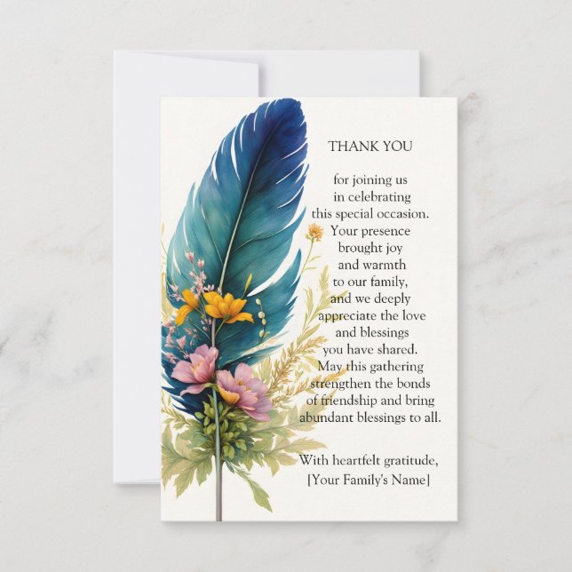Fjädra och blomma tack kort (Framsida)