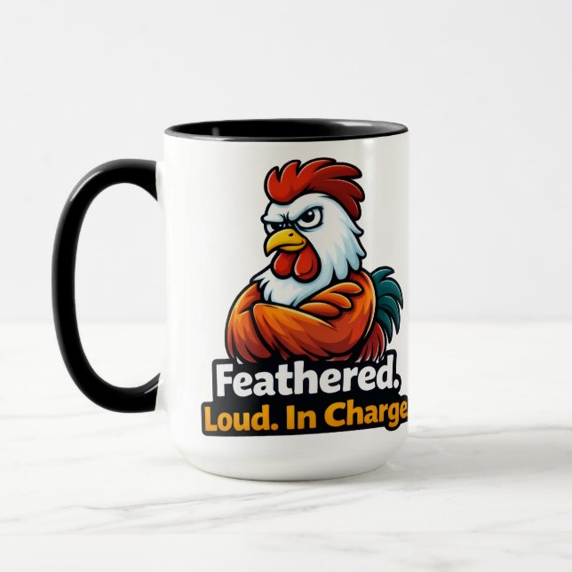 Fjädrad, högljudd. Chef. Tupp-citat Mugg (Vänster)