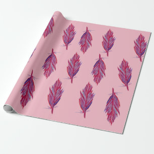 Fjädrar Akvarell Röd Rosa Presentpapper
