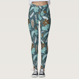 fjädrar av dopplass blommor boho mönster teal leggings
