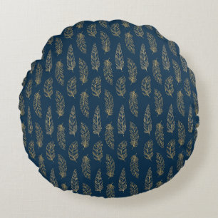 FJÄDRAR BLÅ OCH GULT MÖNSTER CUSHION RUND KUDDE