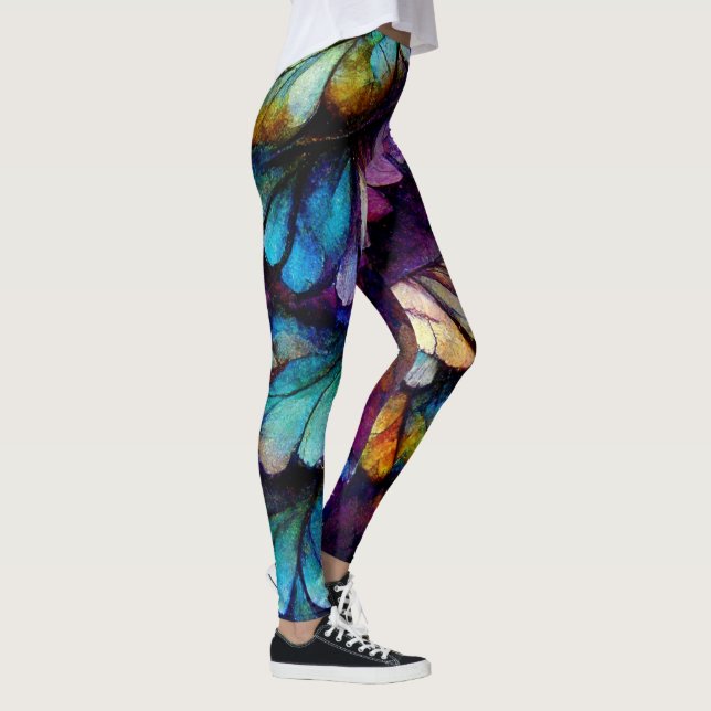 Fjädrar Blommigten Rainbow Alcohol Bläck Leggings (Höger)