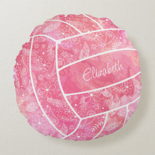 Fjädrar blommönster rosa volleyball rund kudde