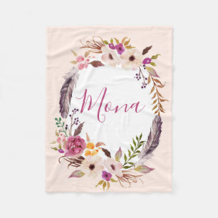 Fjädrar Boho vattenfärgsanpassad filt
