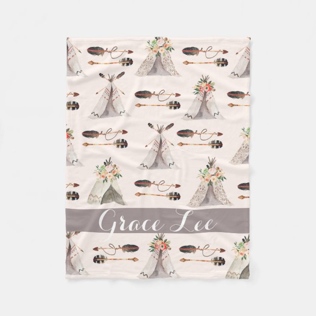 Fjädrar Boho vattenfärgsanpassad filt (Framsidan)