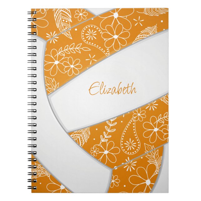 fjädrar doodle orange vit volleyboll journal anteckningsbok (Framsidan)