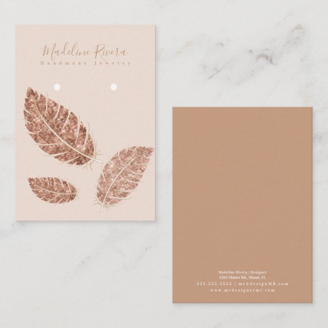 Fjädrar Falskt Guld Konsthantverk Örhänge Visnings (Fram/baksida)