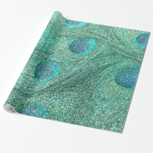 Fjädrar för påfågel för Seafoam gröntglitter Presentpapper (Utrullad)