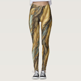 Fjädrar Golden Silver Art Leggings