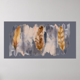 Fjädrar Grått Cream Watercolor Wall Art Poster
