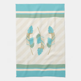 Fjädrar i Cream, blått och Grönt Kökshandduk