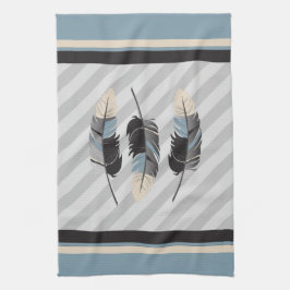 Fjädrar i Cream, Grått och Blue Kökshandduk