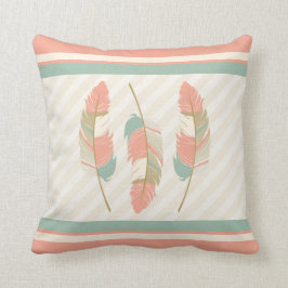 Fjädrar i korall, Mintgrönt och kräm Kudde