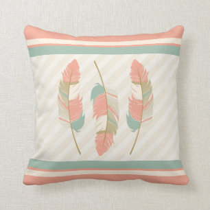 Fjädrar i korall, Mintgrönt och kräm Kudde