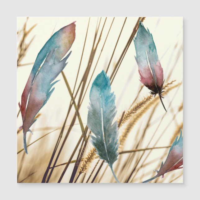 Fjädrar i vattenfärg på torkat gräs (Framsida)