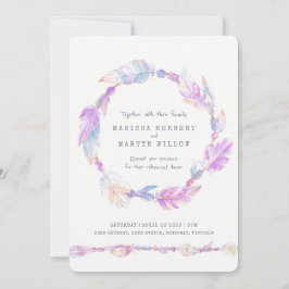Fjädrar lila vattenfärgsrepetitionsmiddag inbjudningar