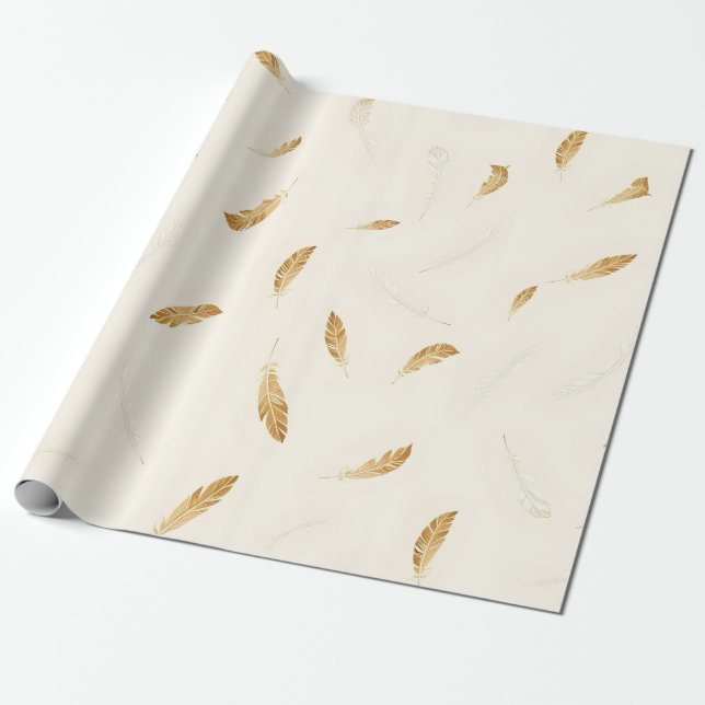 Fjädrar Lyx Modern Boho Kollektion Presentpapper (Utrullad)
