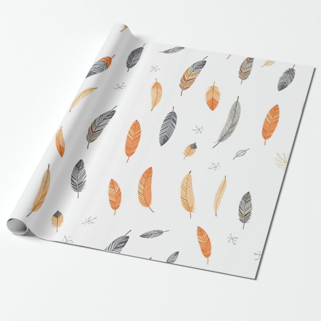 Fjädrar Lyx Trendig Boho Kollektion Presentpapper (Utrullad)