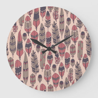 Fjädrar med abstrakt: bakgrundsfärg för färgstark  stor klocka