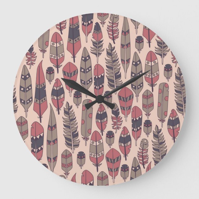 Fjädrar med abstrakt: bakgrundsfärg för färgstark  stor klocka (Framsida)