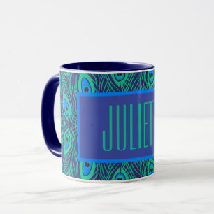 FJÄDRAR MED öga-FÅNGST AV PEACOCK-FJÄDRAR UTFORMAD Mugg