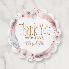 Fjädrar och blommor krans gåvor etiketter