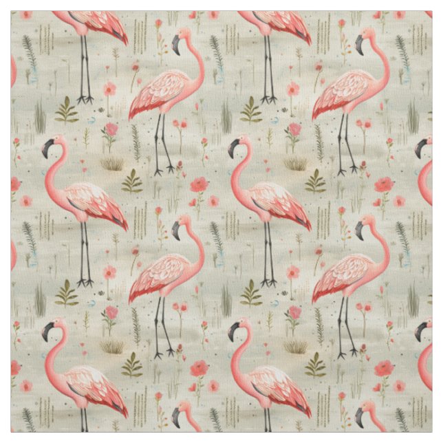 Fjädrar och blommor: Stollig Flamingo Tyg (Provkarta)