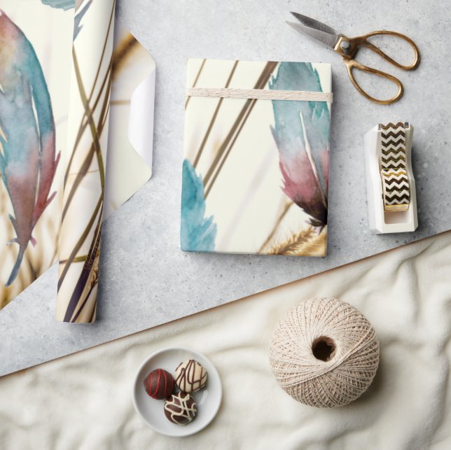 Fjädrar och gräs presentpapper (Hantverk)