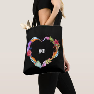 Fjädrar och sukler Hjärtmonogram Tote Bag Tygkasse